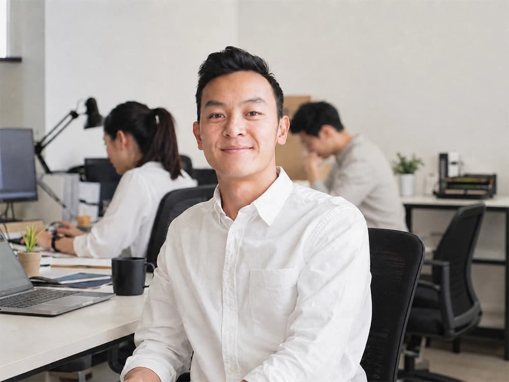 Google Ads digital marketer working with a focused team in the office