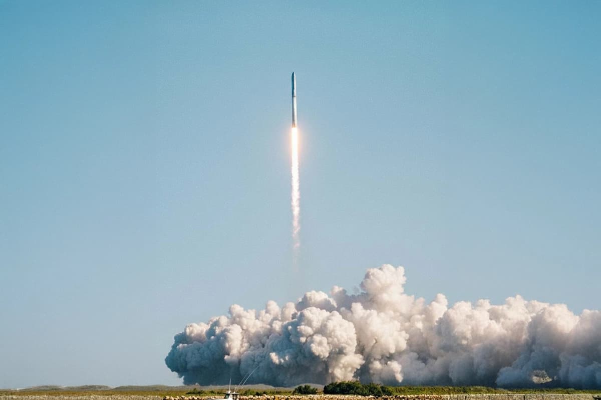 Space X rocket launching from launchpad mimicking digital growth